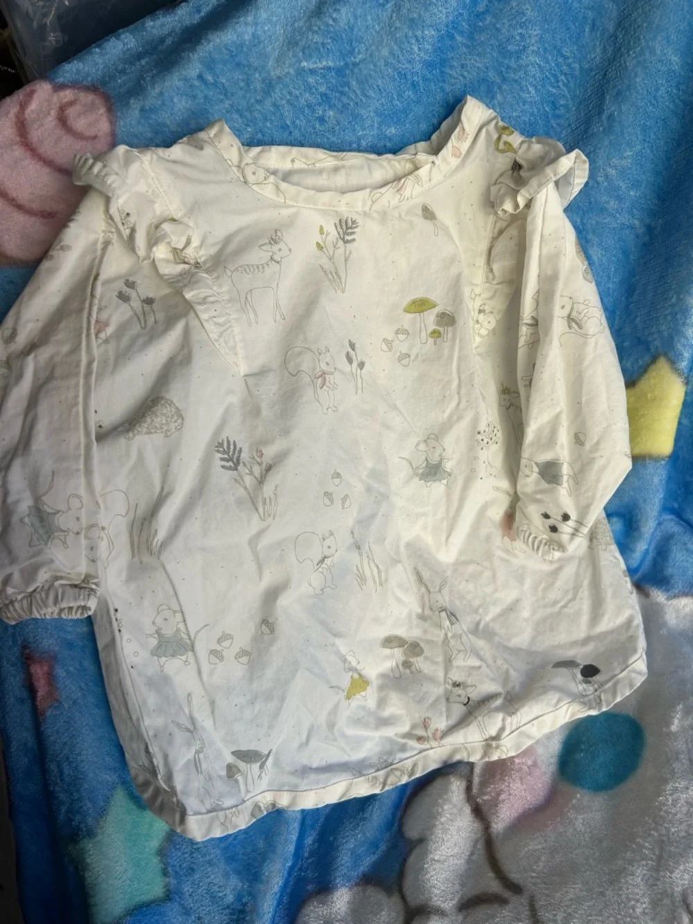 Girls' Cream Woodland Print Ruffle Bib cover